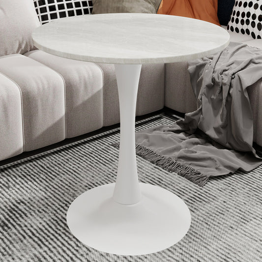 Ronde Tafel – Eettafel – Salontafel – Bijzettafel – Werktafel – Kunstmarmer Blad – 70 cm Diameter – Wit Met IJzeren Poot – Geen Montage Nodig