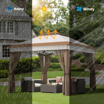 Pop-up Partytent – Tuin Tent – Marktkraam Tent – Buiten Tent – Gazebo – Verstelbare Hoogte – Waterdicht Met Muskietennet – Beige