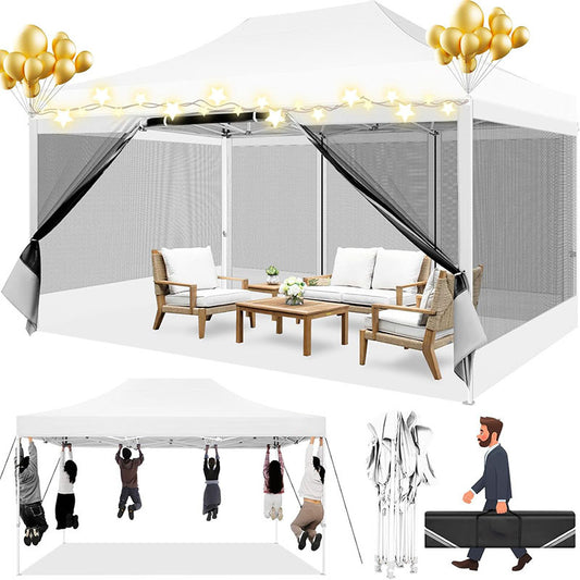 Partytent – Paviljoen – Feesttent – Tuinent – Pop-up Tent – 3,05x4,57 Meter – Met Afneembare Gaaswanden – Stevig Aluminium Frame