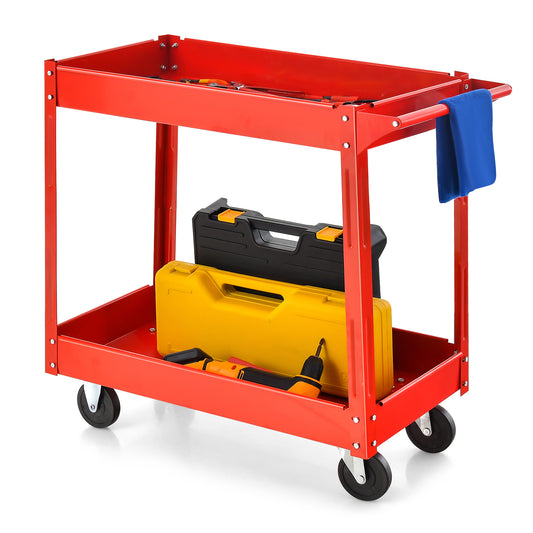 Werkplaatswagen – Gereedschapswagen – Atelierwagen – Rolwagen – Opbergtrolley – 2-laags Metalen Trolley – Rood – 100 kg Draagvermogen – 85x41x79 cm