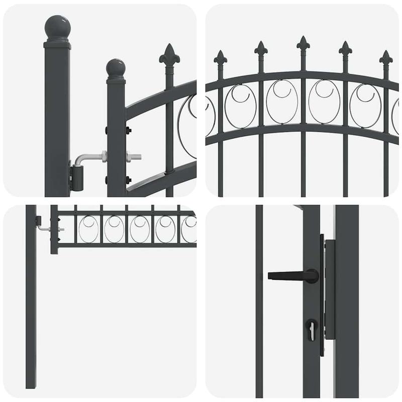 Hekpoort met spijkers Grijs 150 x 100cm Poedercoated staal Safe and strong, easy to install, Outdoor Fencing, Sturdy Barrier, Strong Metal, Outdoor Enthusiasts