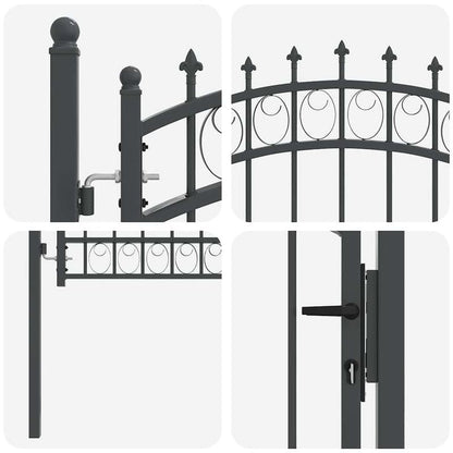Hekpoort met spijkers Grijs 150 x 100cm Poedercoated staal Safe and strong, easy to install, Outdoor Fencing, Sturdy Barrier, Strong Metal, Outdoor Enthusiasts