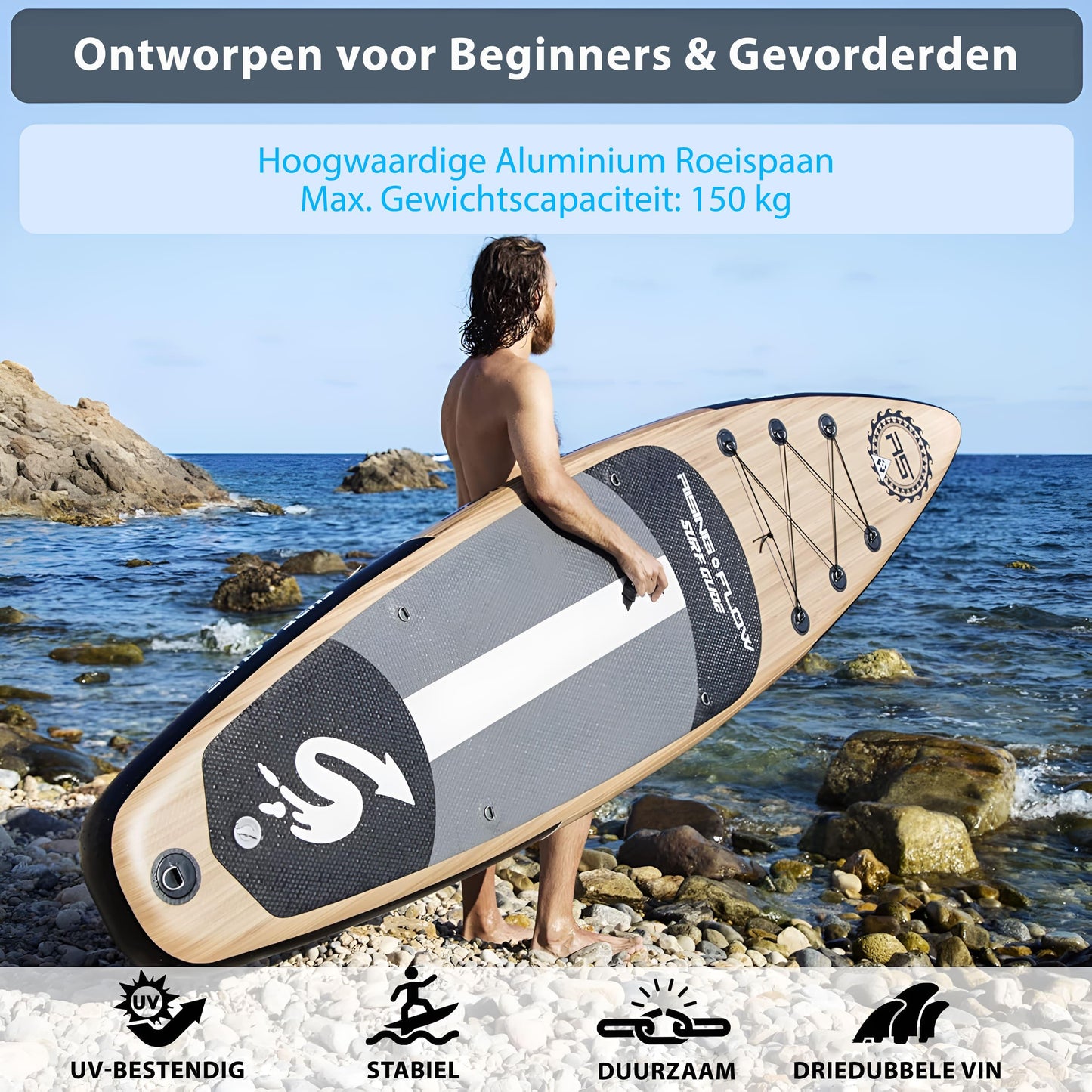 Inflatable Paddleboard – SUP Board – Opblaasbaar Board – Stand Up Paddle – SUP Surfboard – Lichtgewicht PVC – Antislip Deklaag – Compleet Met Peddel en Pomp – 320x81x15 cm – Draagtas Inclusief