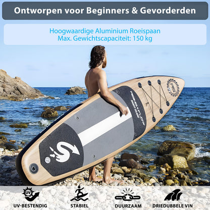 Inflatable Paddleboard – SUP Board – Opblaasbaar Board – Stand Up Paddle – SUP Surfboard – Lichtgewicht PVC – Antislip Deklaag – Compleet Met Peddel en Pomp – 320x81x15 cm – Draagtas Inclusief