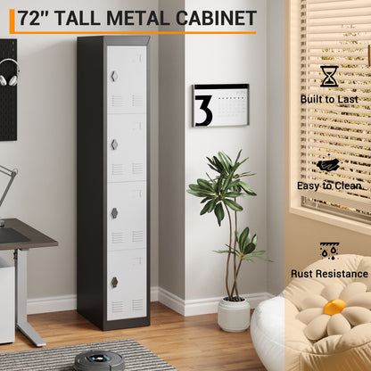 182.88cm Tall Heavy-Duty Lockable 4-Door Metal Storage Cabinet Suitable for School, Garage, Office, Gym, Home & Warehouse - Locker Room Cabinet with Shelves, -Standing (No Wood)