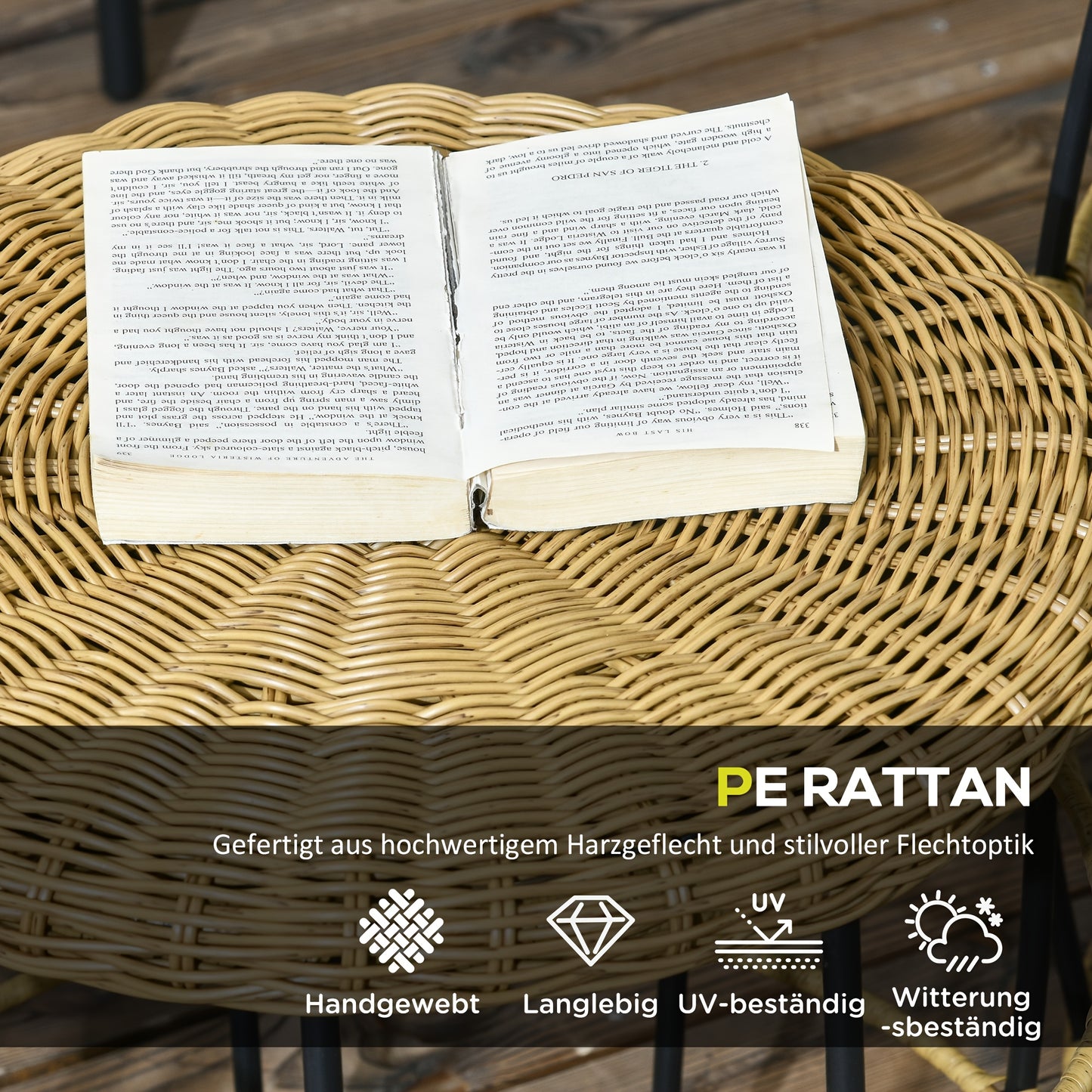 Bijzettafel – Bijzettafeltje – Banktafel – Salontafel – Side Table – Set van 2 – Stapelbaar – Kunststof Rattan – Kaki – Geschikt voor Buitengebruik