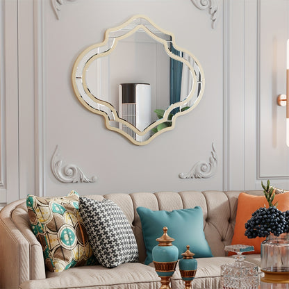 Wandspiegel – Muurspiegel – Decoratiespiegel – Interieurspiegel – Onregelmatige Spiegel – 88x80 cm – Gouden Rand – Ruimtelijk Effect