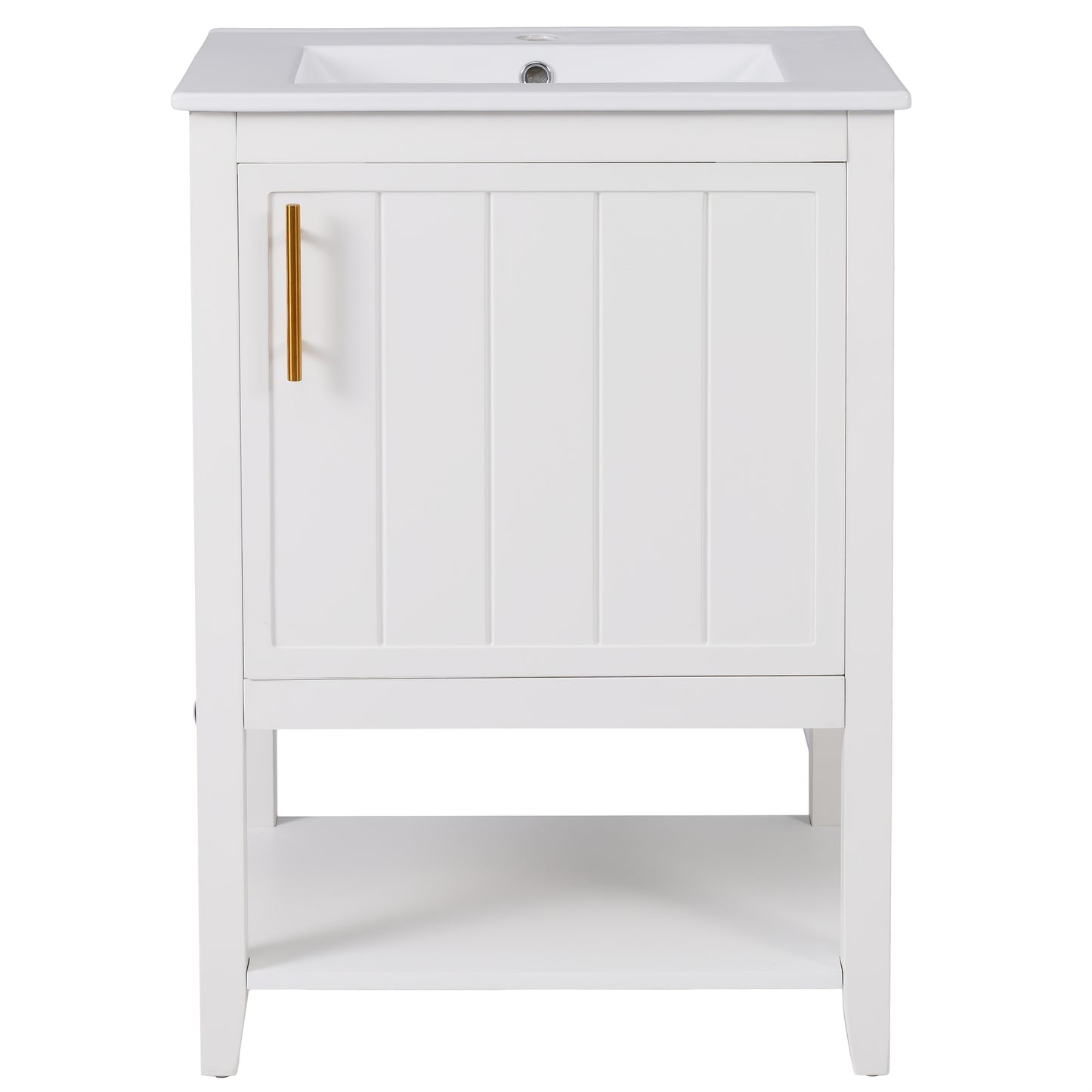 Bathroom Furniture, Single Washbasin, Vanity Unit 60 Cm, With Ceramic Washbasin With Shelf, White