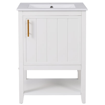 Bathroom Furniture, Single Washbasin, Vanity Unit 60 Cm, With Ceramic Washbasin With Shelf, White