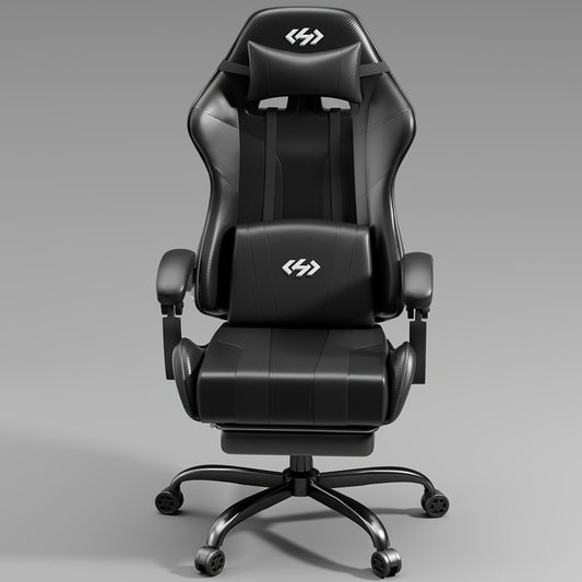 Ergonomische Gamingstoel – Bureaustoel – Computerstoel – Werkstoel – Zwart – Verstelbare Rugleuning & Voetensteun – Memory Foam Lendenkussen & Hoofdsteun