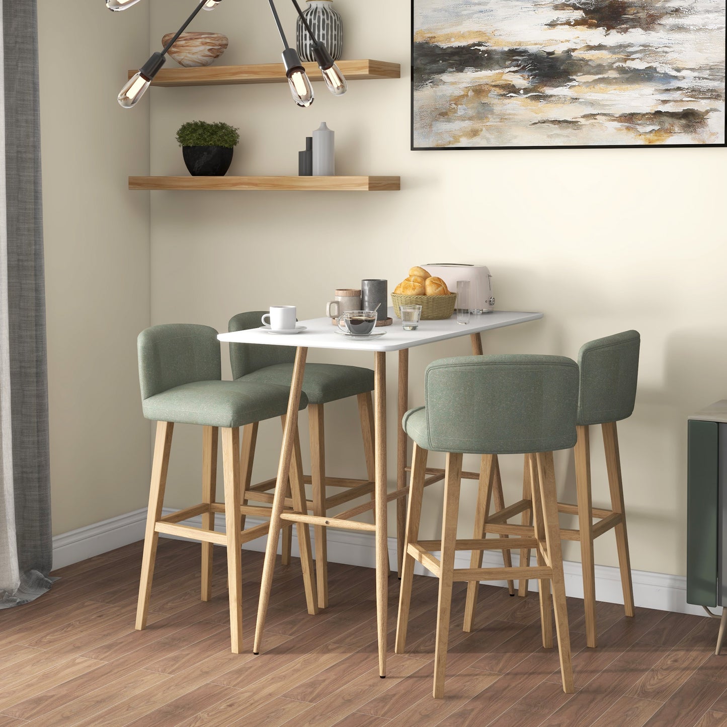 Hoge Bartafel – Barkruk Tafel – Bar Eettafel – Sta Tafel – Bistrotafel – Wit Houtstructuur Blad – Stalen Poten – Compact 120x60x98 cm – Geschikt Voor 4 Personen