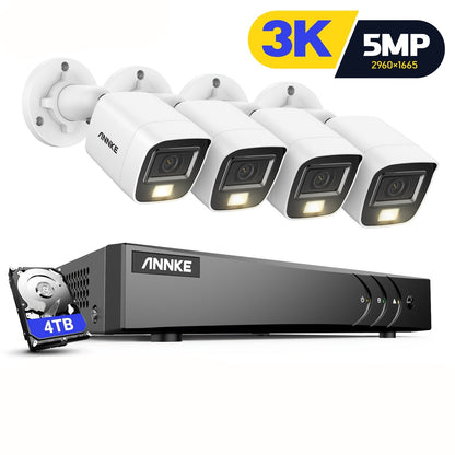 Complete 8-kanaals 5MP Beveiligingscamera Set – Surveillance Camera Systeem – CCTV Camera – Bewakingscamera – Veiligheidsscamerasysteem – 4TB Opslag – AI Mens- en Voertuigdetectie met Kleurennachtzicht