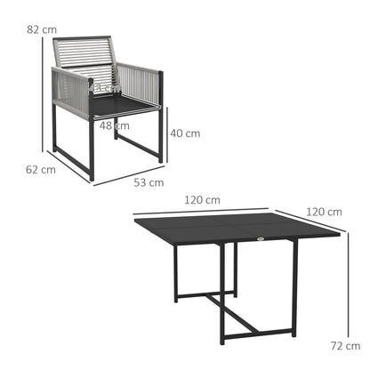 Tuinset – Diningset – Loungeset – Bistroset – Zitgroep – 5-delig – Gehard Glas Tafelblad – Inklapbare Rugleuningen