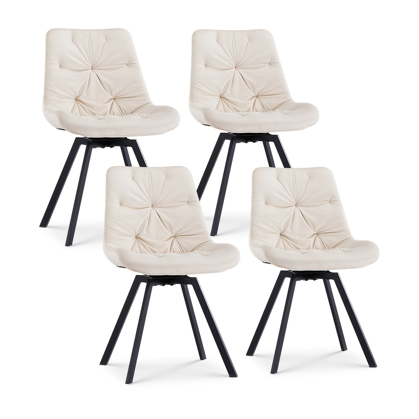 Draaibare Eetkamerstoel – Stoelenset – Bureaustoel – Zithoekstoel – Keukenstoel – Beige Velvet – 360° Draaibaar Zonder Wieltjes – Ergonomisch Memory Foam