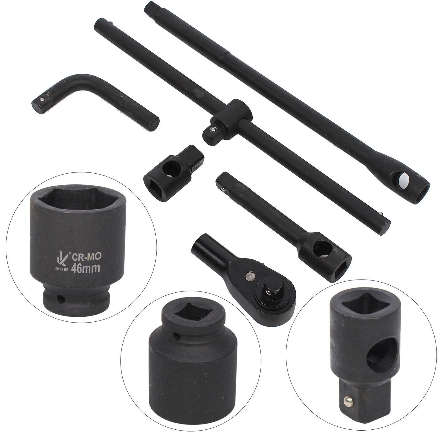 Impact Steeksleutelset – Dopsleutelset – Ratelsleutelset – Momentsleutel – Auto Steeksleutel – 26-delig 3/4" & 1" Aandrijving – Hittebehandeld Chroom-Vanadiumstaal – 21-65 mm Maten