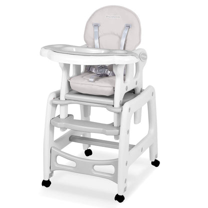 Voedingsstoel – Kinderstoel – Eetstoel – Speeltafel – Schommelstoel – 5-in-1 Multifunctioneel – Verstelbare Rugleuning & 5-Puntsgordel – Mobiel met Remmen - Grijs