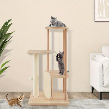 Krabpaal – Kattenboom – Kattenhuis – Kattentoren – Krabmeubel – Massief Hout – 112 cm Hoog – Inclusief Krabpaal Met Sisal Touw & Hangbal