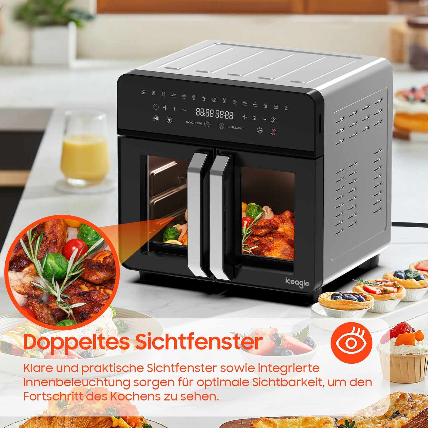 Airfryer – Heteluchtfriteuse – Friteuse – Heteluchtoven – Gezond Koken – 23L XXL Inhoud – Dual-Zone Met Koekprogramma’s & Verlichting