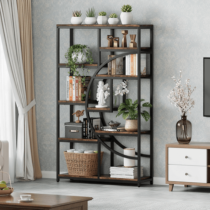 Boekenkast – Boekenrek – Opbergkast – Wandkast – Vakkenkast – Industrieel Design – 9 Open Planken – Robuust Zwart Metalen Frame met Natuurlijke Houtnerf