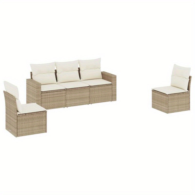 Loungeset – Tuinmeubel – Buitenbank – Tuinbank – Balkonset – Beige Kussens – Weerbestendig Poly Rattan – Afneembare Kussens
