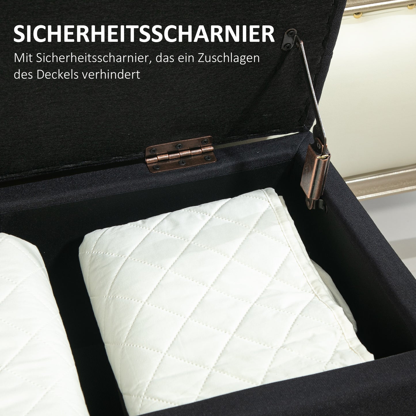 Opbergbank – Zitbank – Opbergbox – Halbank – Opbergruimte – Gestoffeerd Zwart – Polyester Linnen Look – 100x40x44 cm – Rubberen Houten Poten