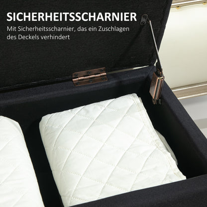 Opbergbank – Zitbank – Opbergbox – Halbank – Opbergruimte – Gestoffeerd Zwart – Polyester Linnen Look – 100x40x44 cm – Rubberen Houten Poten