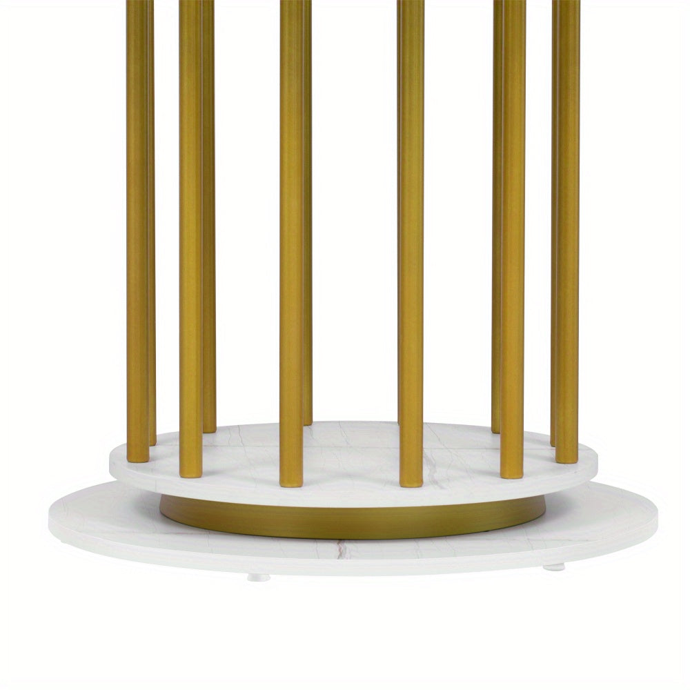 Ronde Eettafel – Eetkamertafel – Keukentafel – Tafel – Woonkamertafel – Wit Marmerlook Blad – Gouden Metalen Poten – Compact & Ruimtebesparend – Krasbestendig & Stevig