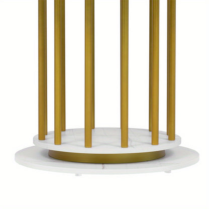 Ronde Eettafel – Eetkamertafel – Keukentafel – Tafel – Woonkamertafel – Wit Marmerlook Blad – Gouden Metalen Poten – Compact & Ruimtebesparend – Krasbestendig & Stevig