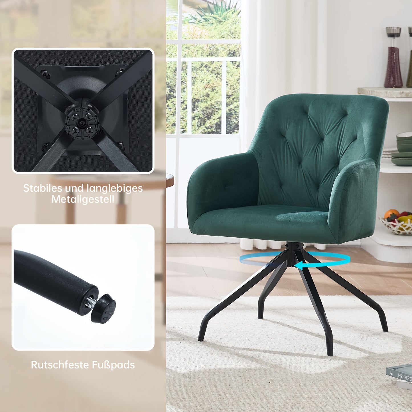 Eetkamerstoelen – Draaistoelen – Armstoelen – Velzet Stoelen – Bureaustoelen – Olijfgroen – 360 Graden Draaibaar – Memory Foam Zitting