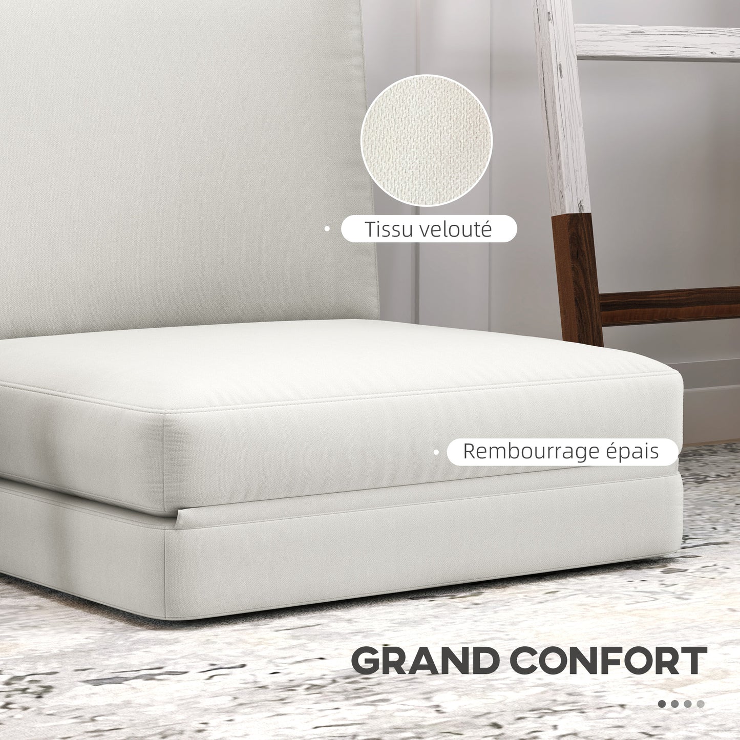 Verstelbare Zitzak – Vloerstoel – Fauteuil – Chaise Longue – Sofa Bed – Velours Crème – Opvouwbaar & Ruimtebesparend – Draaggewicht 240 Kg