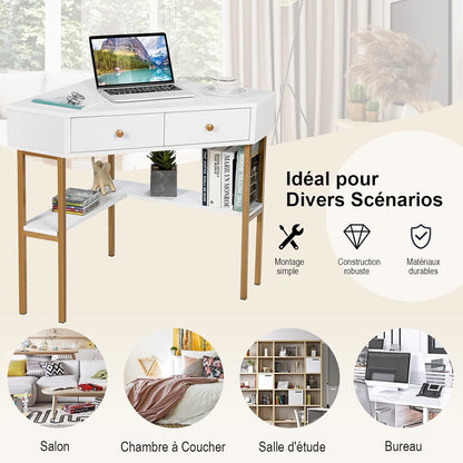 Hoekbureau – Bureautafel – Computerbureau – Werkplek – L-vormig Bureau – MDF & Stalen Frame – 70,5x70,5 cm – 2 Lades Met Opbergruimte