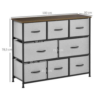 Opbergkast – Dressoir – Kast – Ladeblok – Stoffen Lades – Grijs – Compact Hoog Design – Metalen Frame & MDF Bovenblad