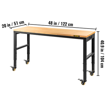 Werkbank – Opvouwbare Werktafel – Werkbank Met Lades – Verstelbare Werktafel – Mobiele Werkbank – Massief Houten Werkblad 122x51 cm – Ingebouwd Stopcontact Met USB Poorten