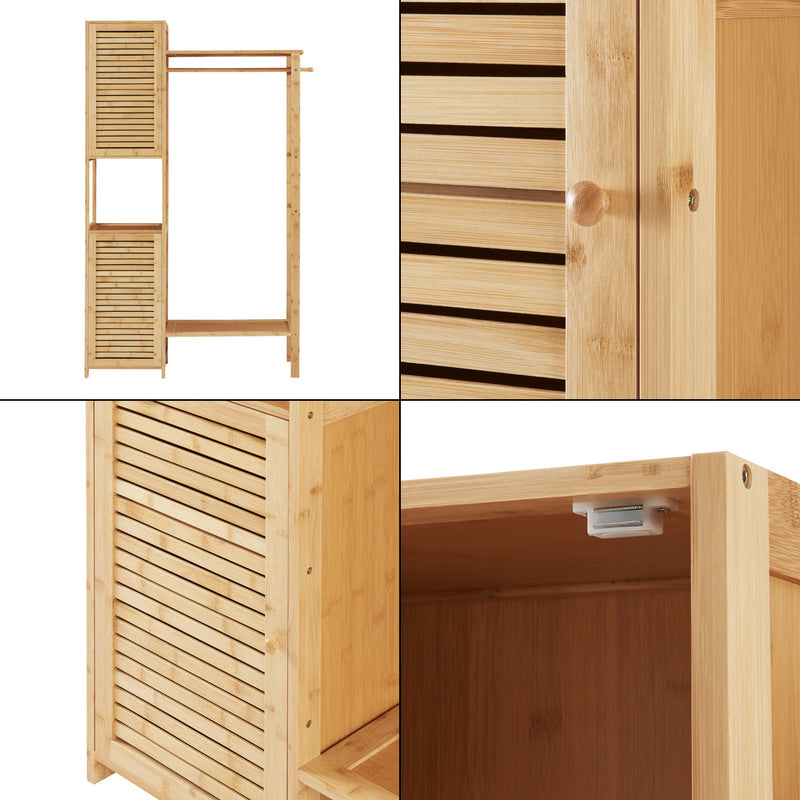 Kledingrek – Garderoberek – Kledingstang – Dressboy – Opbergkast – Bamboehout – 164x99x29 cm – Ventilatieroosters & Schoenenrek