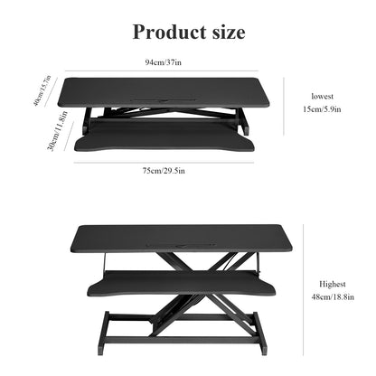 37-Inch Wide Height-Adjustable Dual Monitor Desk Converter with Manual Gas Spring Lift (46.99cm Raised Height) - Heavy-Duty Metal Frame for Office, Space-Saving Computer Workstation, Desktop Stand Compatible with Two Monitors