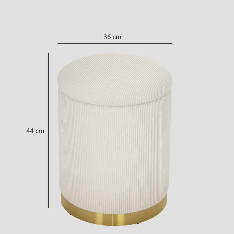 Poef – Opbergpoef – Hocker – Zitpoef – Voetenbankje – Crèmewit Corduroy – 30,6 L Opbergruimte – MDF Frame & Stalen Basis