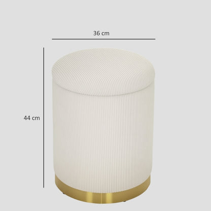 Poef – Opbergpoef – Hocker – Zitpoef – Voetenbankje – Crèmewit Corduroy – 30,6 L Opbergruimte – MDF Frame & Stalen Basis