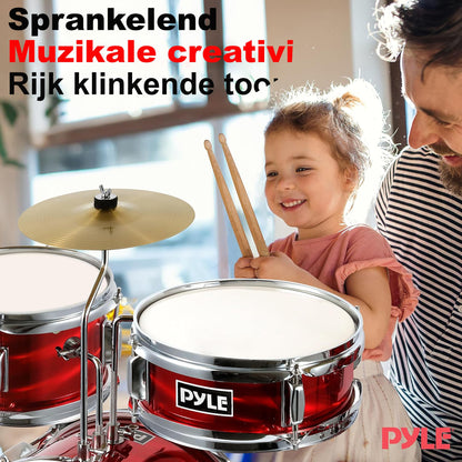 Kinder Drumstel – Kinderdrumset – Junior Drumstel – Beginners Drumkit – Kids Drums – Verstelbare Kruk – Inclusief Demppads – Rood Metallic