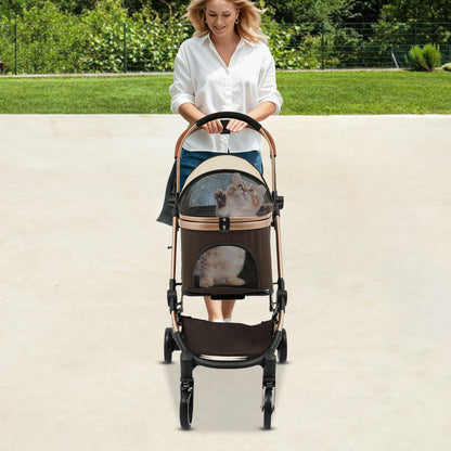Foldable 4-Wheel All-Terrain Pet Stroller Cart with Canopy, Undercarriage Storage & Harness for dogs & cats - Heavy-Duty Nylon & Oxford Fabric Foldable Puppy/Kitten Carrier for Walks, Vet Visits, Airports, Shopping