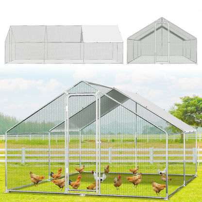 Buitenren Kippenren Konijnenren Dierenren Hokken – 300x600x200 cm – Gegalvaniseerd Stalen Frame – Weerbestendig Met PE-Zonwering