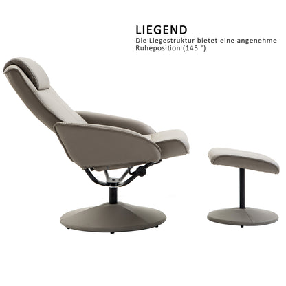Relaxstoel – TV Stoel – Fauteuil – Draaistoel – Lounge Stoel – Grijs – 360° Draaibaar – Met Voetenbank