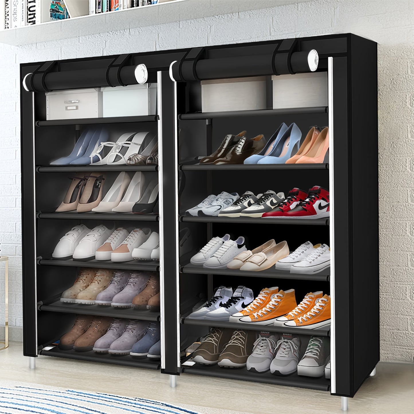 Schoenenrek – Schoenenkast – Schoenenopberger – Schoenenrek 2 Lagen – Schoenenbok – Zwart Non-woven – Ruimtebesparend Design – 120x30x110 cm