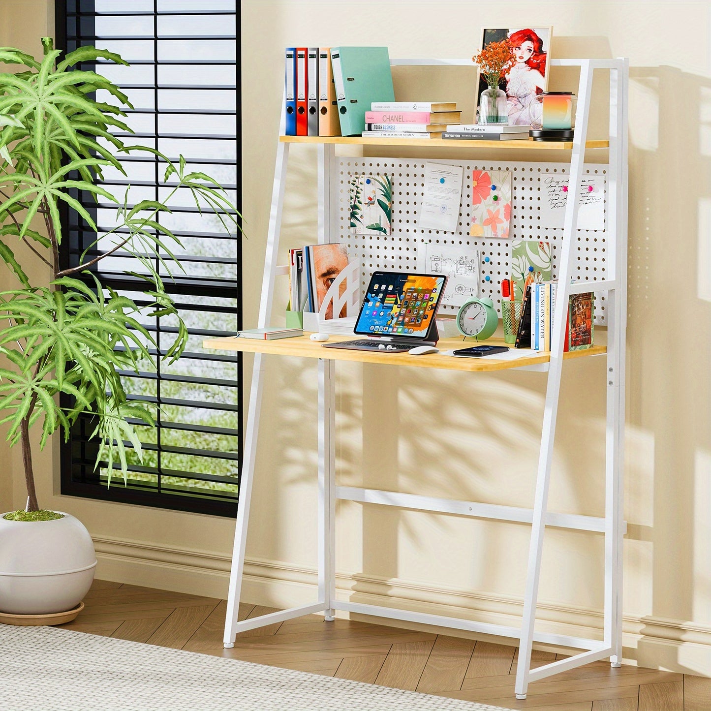 Compacte Bureau Tafel – 138 x 80 x 40 cm – Staand Bureau met Elegant Ontwerp en Natuurlijke Houtafwerking – Eenvoudig te Monteren – Perfect voor Kantoor, Woonkamer of Slaapkamer