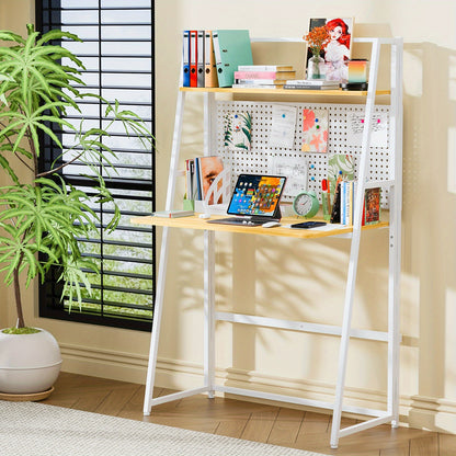 Compacte Bureau Tafel – 138 x 80 x 40 cm – Staand Bureau met Elegant Ontwerp en Natuurlijke Houtafwerking – Eenvoudig te Monteren – Perfect voor Kantoor, Woonkamer of Slaapkamer