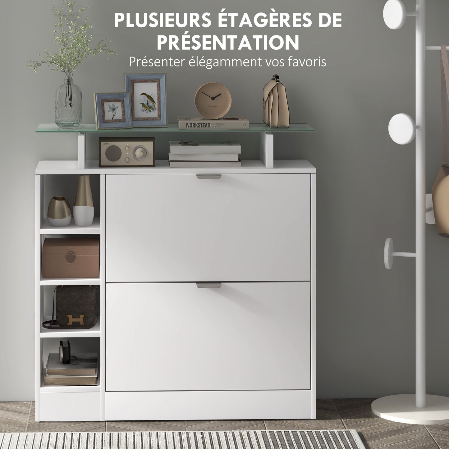 Schoenenkast – Schoenenrek – Schoenenopberger – Schoenenbank – Halmeubel – 12 Paar Capaciteit – Anti-Kantel Ontwerp – Melamine Spaanplaat Wit