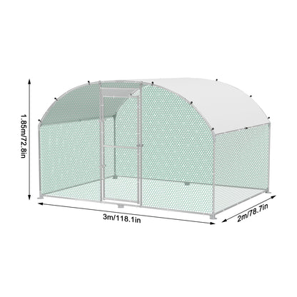 Kippenren – Kippenhok – Buitenren – Pluimveebehoud – Konijnenren – Grote Afmeting 300x600x185 cm – Gegalvaniseerd Staal & PVC-Gecoat Draadgaas – Inclusief Zonwering