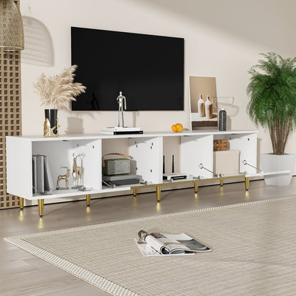 170 cm TV Cabinet – White Minimalist Style, Standing and Wall Mounting, 4 Doors (2 Glass Doors), Versatile Mounting Options, Perfect for Living Room