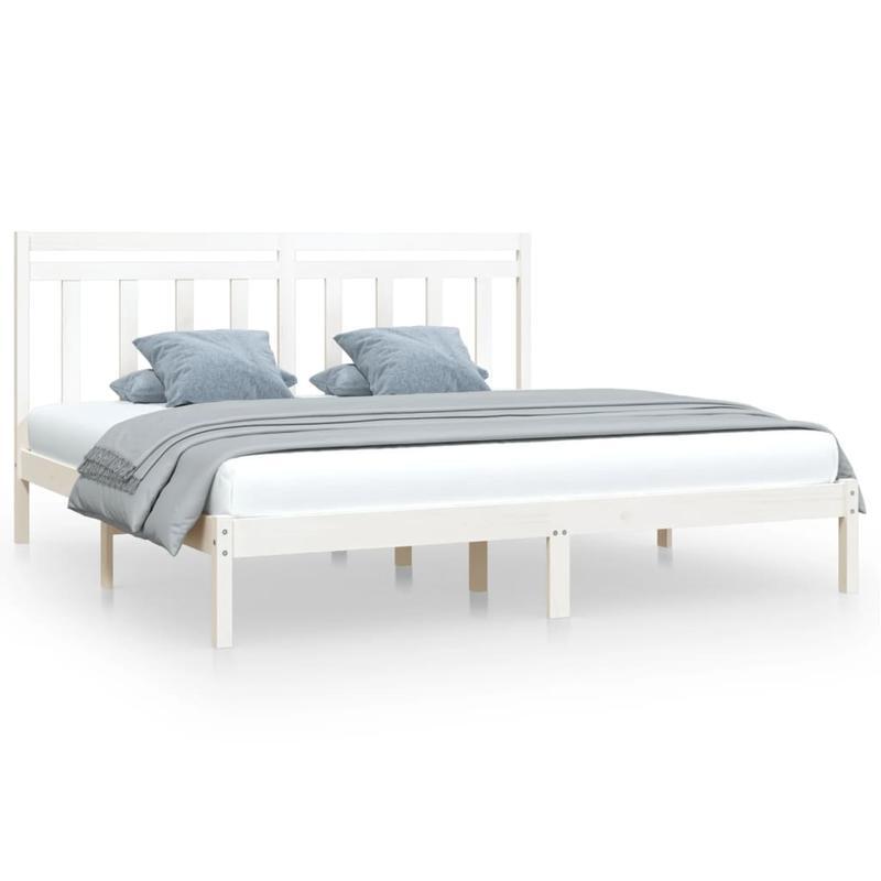 Modern Bianco White Bed Frame - Heavy-Duty Hardwood Platform Bed with Easy Assembly, Queen Size (200x200cm), Minimalist Design for Contemporary & Scandinavian Bedrooms - Durable Wooden Furniture, Sleek Wooden Construction