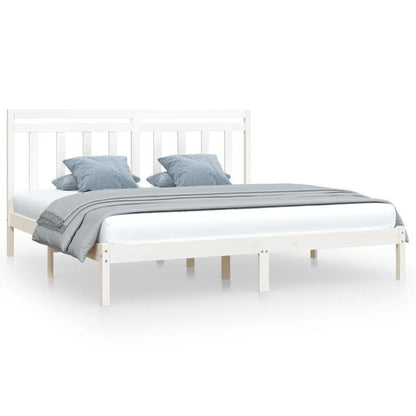 Modern Bianco White Bed Frame - Heavy-Duty Hardwood Platform Bed with Easy Assembly, Queen Size (200x200cm), Minimalist Design for Contemporary & Scandinavian Bedrooms - Durable Wooden Furniture, Sleek Wooden Construction