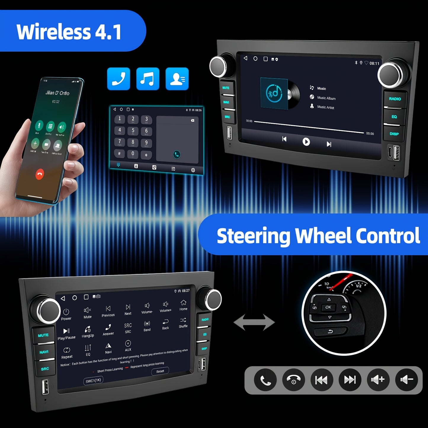Android 15 Autoradio – 2 DIN Radio – Multimedia Speler – Car Stereo – Navigatiesysteem – 7 Inch HD Touchscreen – 4GB RAM + 64GB Opslag – Apple CarPlay & Android Auto – Draadloze Connectiviteit
